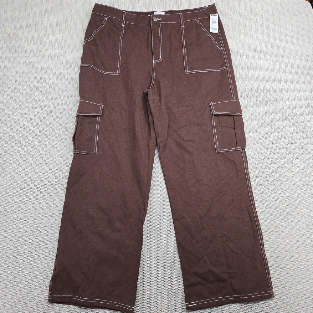 Full Tilt Cargo Pants Womens XXL 2XL Brown Wide Leg Contrast Stitch Pockets
